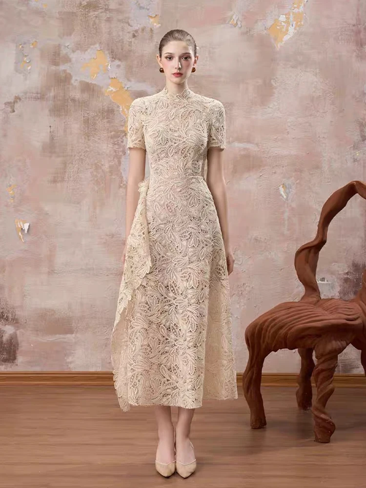 Elegant Lace Short Sleeve Dress Women's High-End Sensation Light Luxury Countess Waist Inward Slim Long Dress French Style
Elegant Lace Short Sleeve Dress Women's High-End Sensation Light Luxury Countess Waist Inward Slim Long Dress French Style