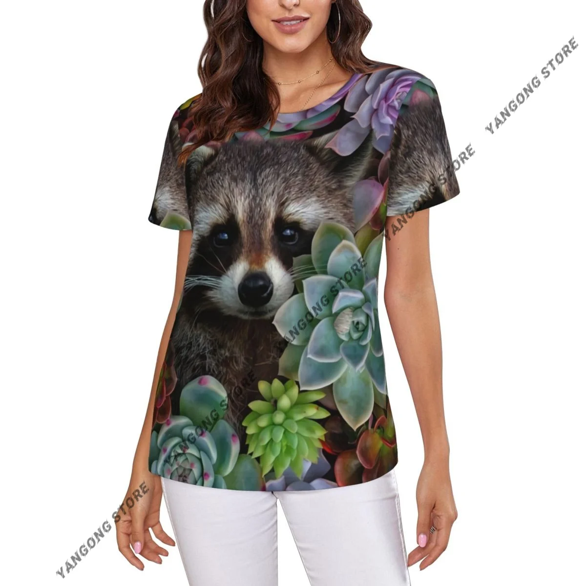 Women's T-shirt ladies casual Cute Raccoon In Succulents female T-shirt short-sleeved T-shirt summer thin tops
Women's T-shirt ladies casual Cute Raccoon In Succulents female T-shirt short-sleeved T-shirt summer thin tops