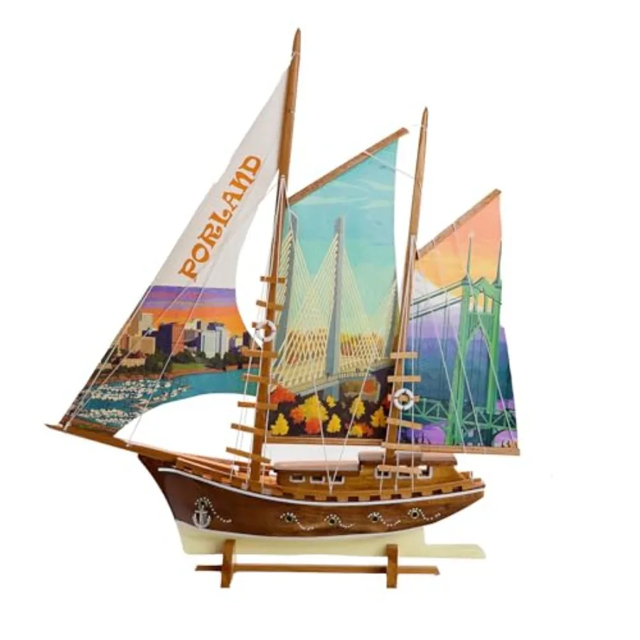 Handmade Portland-printed fabric sailing yacht ship model, wooden, navy blue and white, nautical home decor and gift
Handmade Portland-printed fabric sailing yacht ship model, wooden, navy blue and white, nautical home decor and gift