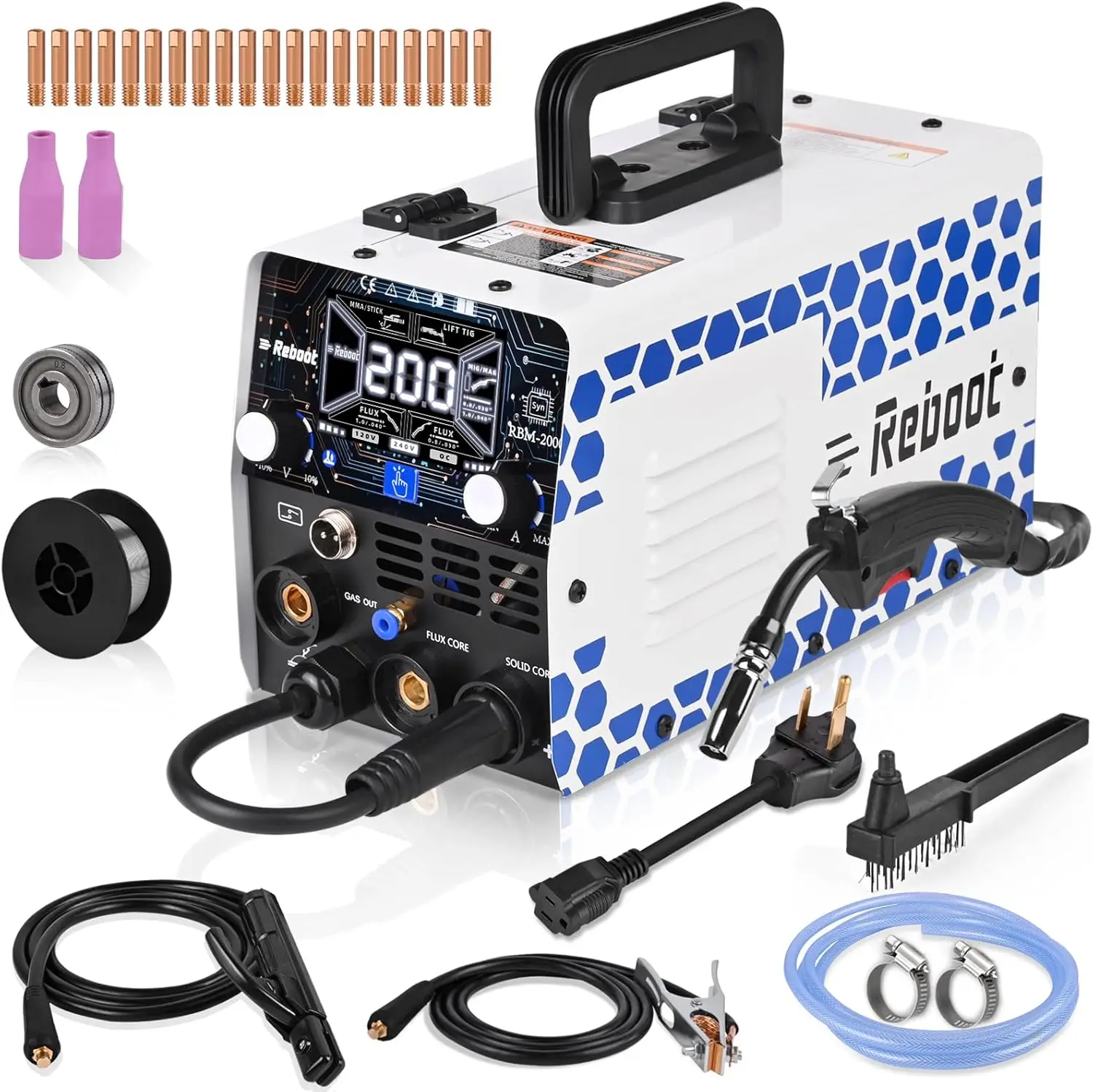 Reboot 200Amp MIG Welder 120V 240V 5 in 1 Welding Machine Multiprocess Gasless Flux Core Gas MIG Lift TIG Stick Spot Welding
Reboot 200Amp MIG Welder 120V 240V 5 in 1 Welding Machine Multiprocess Gasless Flux Core Gas MIG Lift TIG Stick Spot Welding