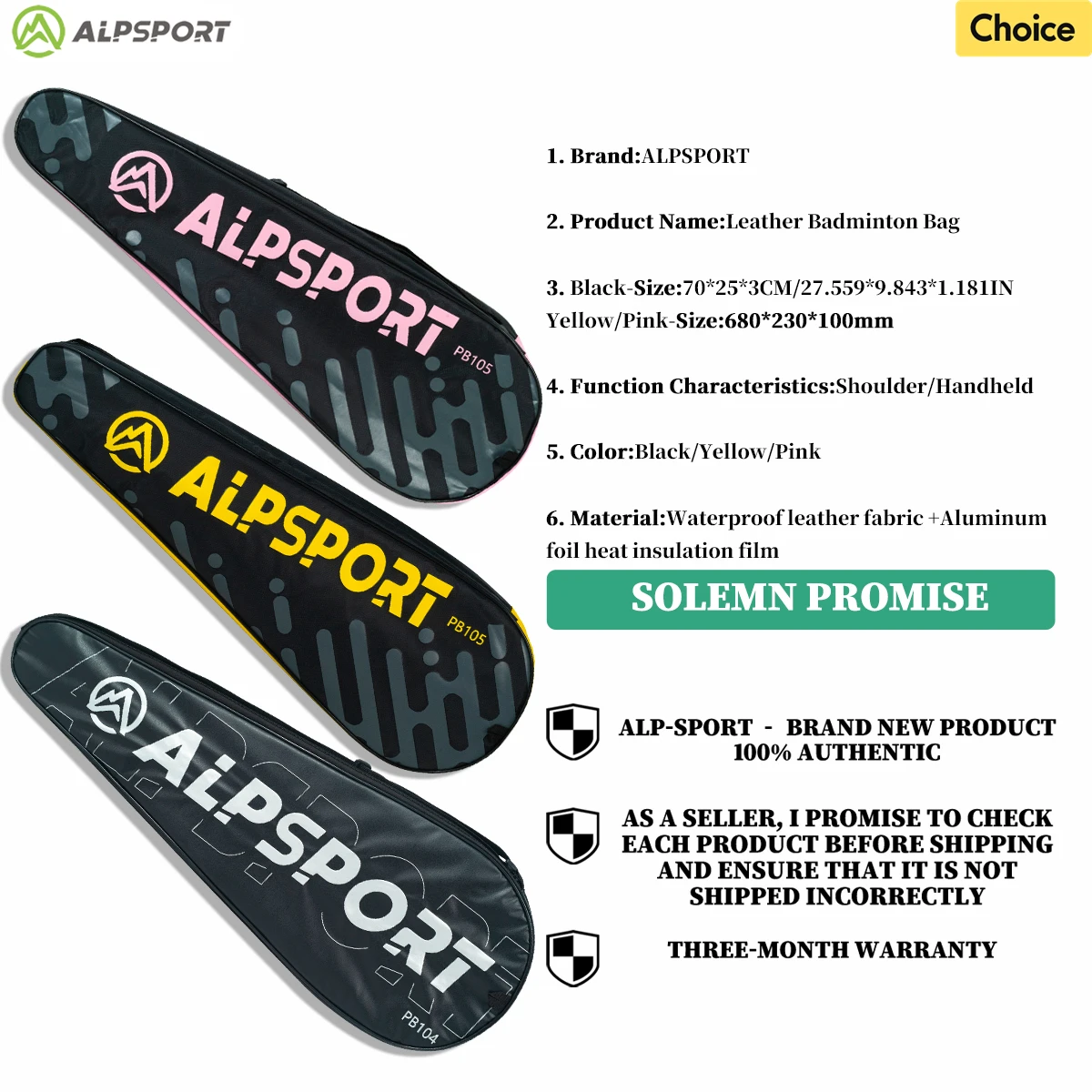 ALPSPORT PVC Badminton Bag Double-Racket Compartment | Waterproof Shoulder Strap + Anti-Mold (Students/Sport)
ALPSPORT PVC Badminton Bag Double-Racket Compartment | Waterproof Shoulder Strap + Anti-Mold (Students/Sport)