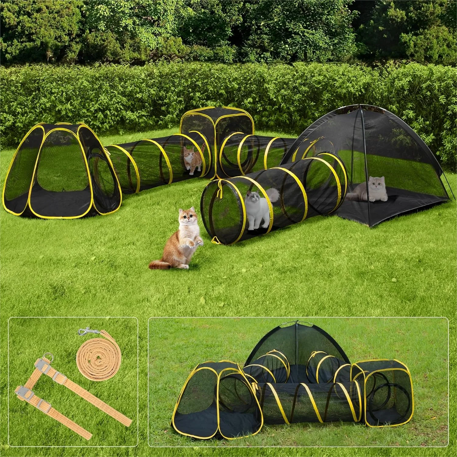 6-in-1 Outdoor Cat Enclosure with Playhouse, 2 Tents & 3 Tunnels - Portable Cat Playground for Yard, Balcony, Camping Safety
6-in-1 Outdoor Cat Enclosure with Playhouse, 2 Tents & 3 Tunnels - Portable Cat Playground for Yard, Balcony, Camping Safety