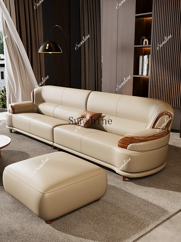 Ebony leather new Chinese style living room modern simple straight sofaP
Ebony leather new Chinese style living room modern simple straight sofaP