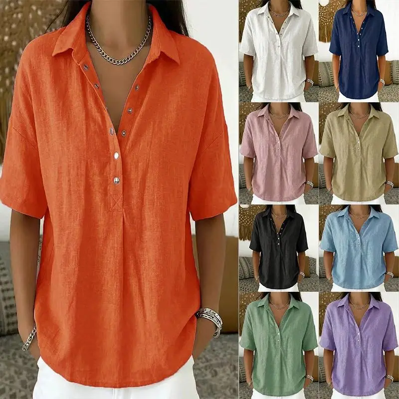 Summer 2026 Women's Loose Fit Short Sleeve Pure Color Shirt Four Button Stand Collar T-Shirt Business Casual Youth Fashion
Summer 2026 Women's Loose Fit Short Sleeve Pure Color Shirt Four Button Stand Collar T-Shirt Business Casual Youth Fashion