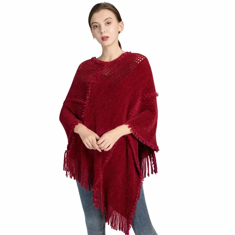 Poncho Tassel Knitted Shawl Women's Autumn and Winter New Chenille Imitation Cashmere Pullover Cape Cloaks Lady Capes Red
Poncho Tassel Knitted Shawl Women's Autumn and Winter New Chenille Imitation Cashmere Pullover Cape Cloaks Lady Capes Red