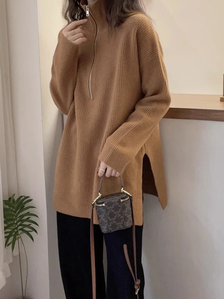 Design Sensation Women's Knitted Sweater Overhead f Zip Pure Color Slimming Woolen irt Side Slit Faionable Autumn Winter
Design Sensation Women's Knitted Sweater Overhead f Zip Pure Color Slimming Woolen irt Side Slit Faionable Autumn Winter