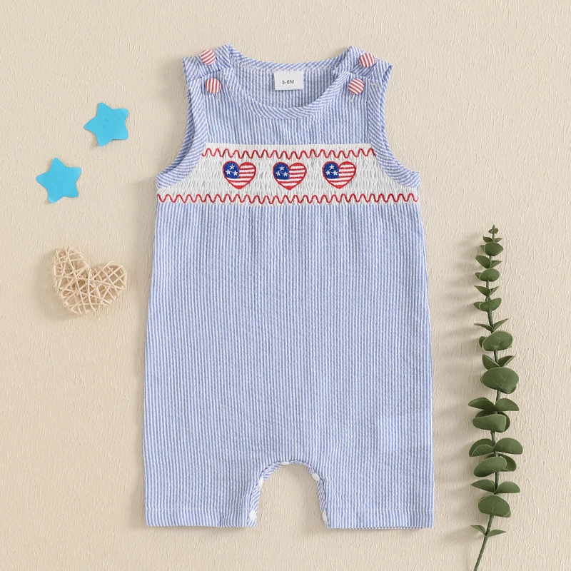 Suefunskry Baby Boys Rompers Independence Day Clothes Star Heart Embroidery Striped Summer Sleeveless Jumpsuits for July 4th
Suefunskry Baby Boys Rompers Independence Day Clothes Star Heart Embroidery Striped Summer Sleeveless Jumpsuits for July 4th