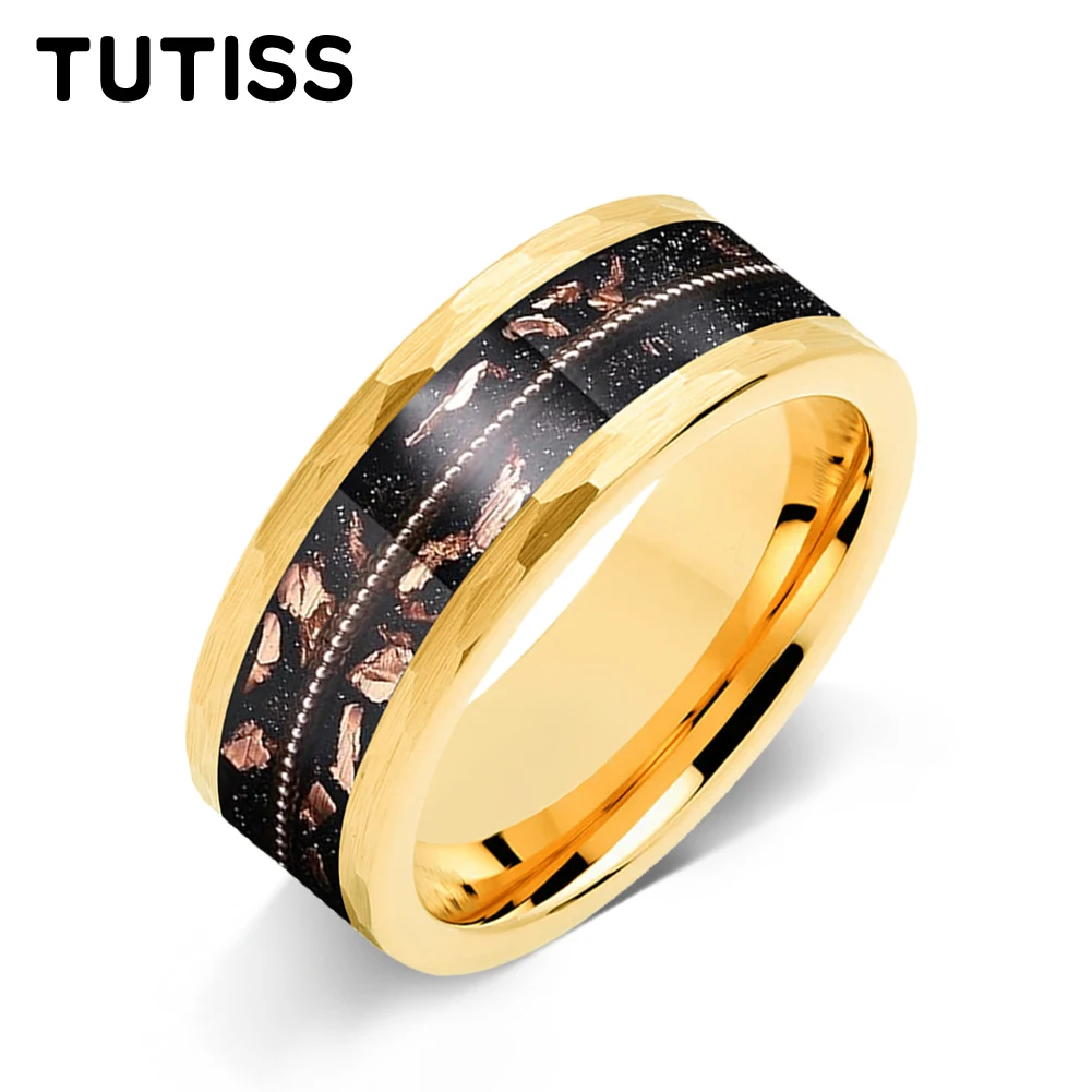 TUTISS 8mm Men Women Hammered Tungsten Rose Gold Foil Rose Gold Guitar Strings Inlay Ring Fashion Engagement Promise
TUTISS 8mm Men Women Hammered Tungsten Rose Gold Foil Rose Gold Guitar Strings Inlay Ring Fashion Engagement Promise