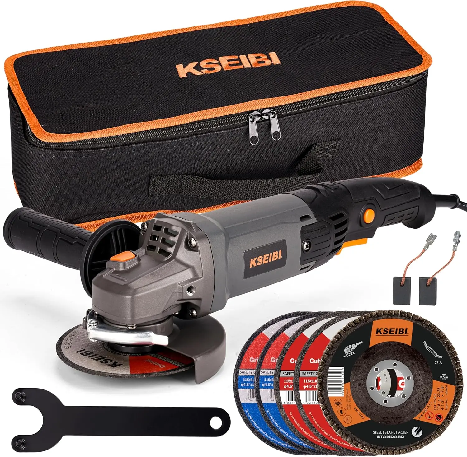 4.5-inch Angle Grinder 950W, 11000RPM, Corded, Long Handle, 7/8' Arbor, Quick Guard, Flap Disc, Storage Bag
4.5-inch Angle Grinder 950W, 11000RPM, Corded, Long Handle, 7/8' Arbor, Quick Guard, Flap Disc, Storage Bag