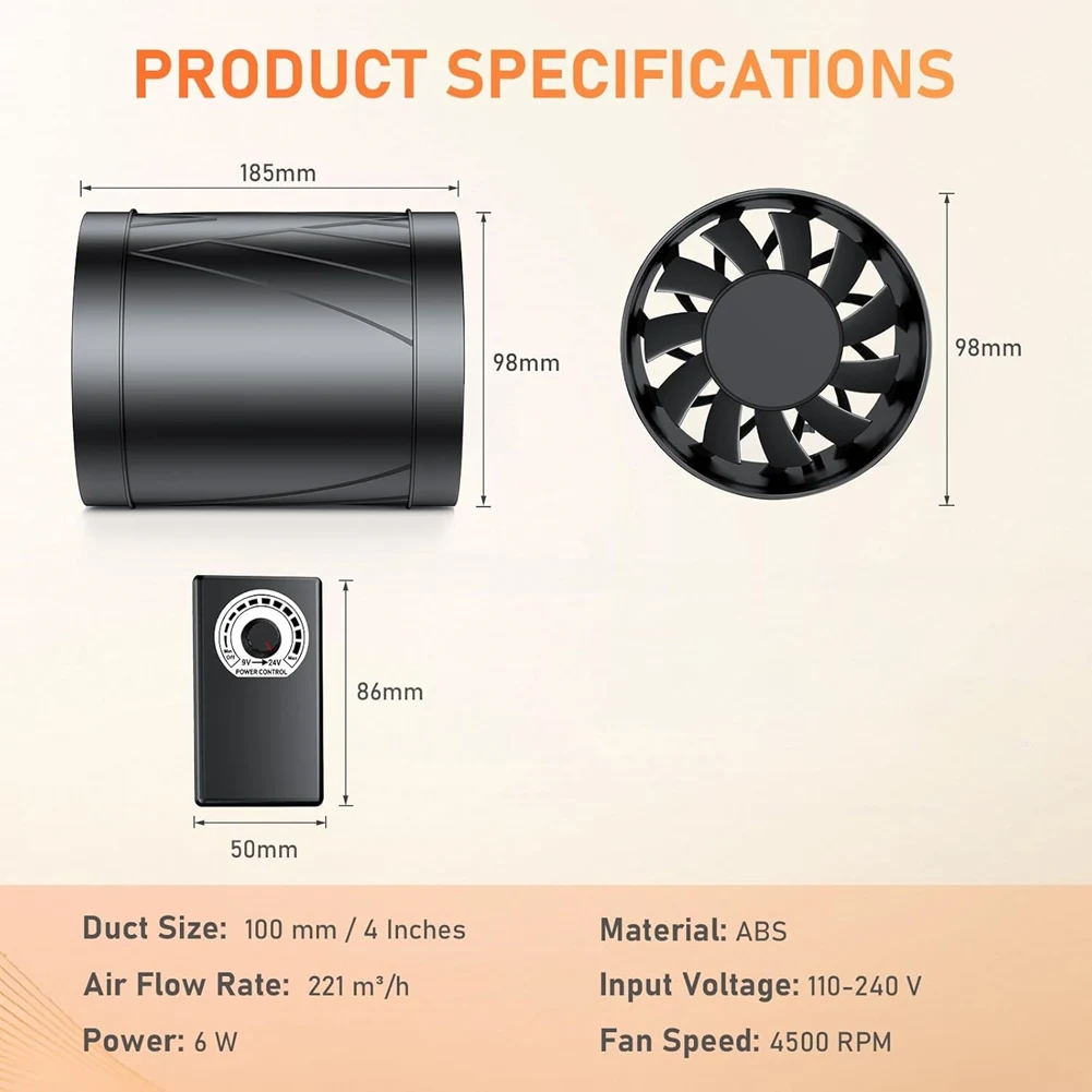 KSOL Inline Pipe Fan, 100 mm Adjustable,Quiet Extractor Fan with Power Cable, Bathroom Fan for Greenhouses, Basements
KSOL Inline Pipe Fan, 100 mm Adjustable,Quiet Extractor Fan with Power Cable, Bathroom Fan for Greenhouses, Basements