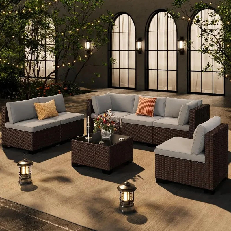 7pc PE Rattan Sectional Sofa Water-Resistant Cushions Coffee Table Backyard Deck Garden Porch
7pc PE Rattan Sectional Sofa Water-Resistant Cushions Coffee Table Backyard Deck Garden Porch