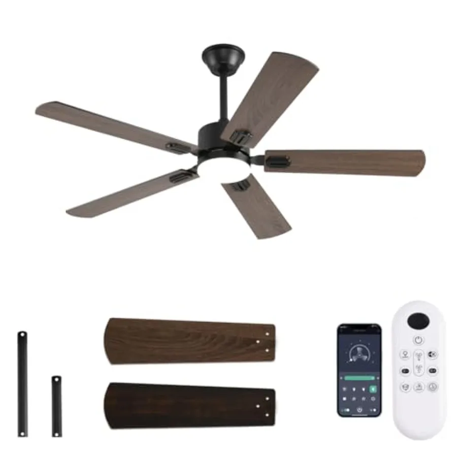 52 inch Modern Ceiling Fans with Lights APP/Remote Control, Low Profile Reversible 6 Speeds Dimmable Ceiling Fan Light for Indo
52 inch Modern Ceiling Fans with Lights APP/Remote Control, Low Profile Reversible 6 Speeds Dimmable Ceiling Fan Light for Indo