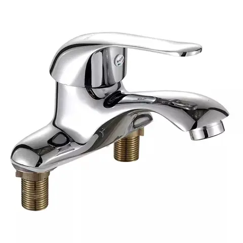 Silver Stainless Steel Basin Faucet, Double Control Double Hot and Cold Faucet, Wrench Type Mixer Faucet