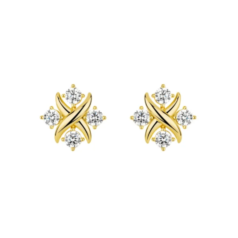 CAMEO 925 Silver Synthetic Zircon Earrings Gold White Diamond X-shaped Fashionable and Versatile Small Studs Earrings
CAMEO 925 Silver Synthetic Zircon Earrings Gold White Diamond X-shaped Fashionable and Versatile Small Studs Earrings