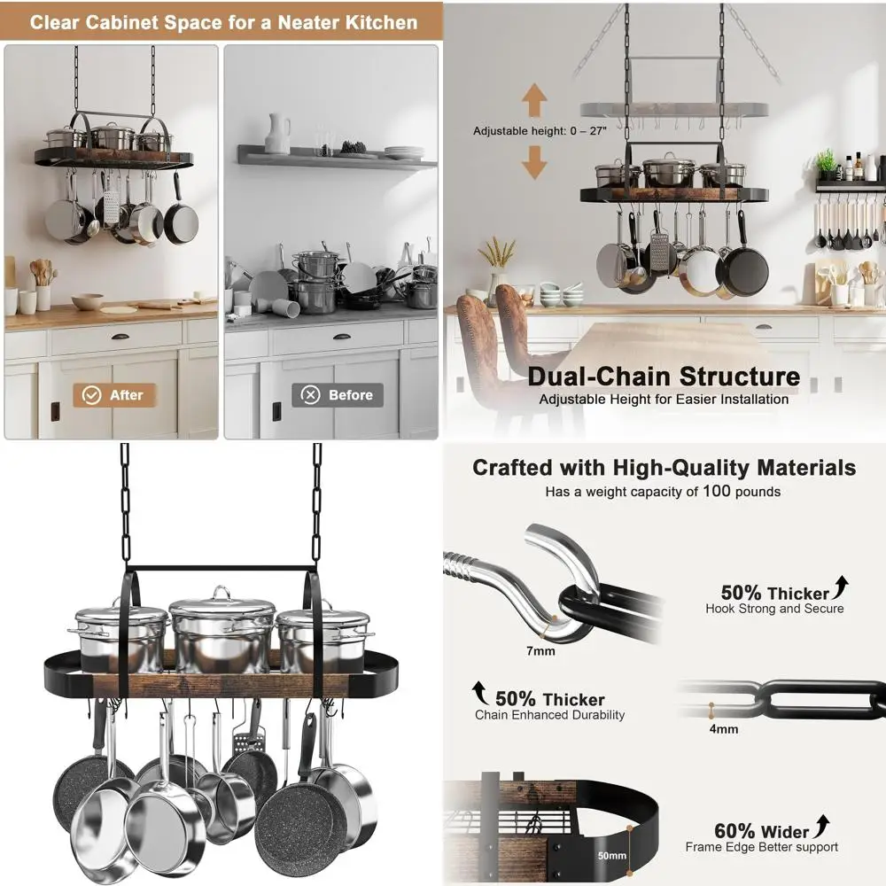 Компактная потолочная подставка для 32 кастрюль с 16 крючками, металлическая, в индустриальном стиле, для хранения кастрюль и сковородок
Компактная потолочная подставка для 32 кастрюль с 16 крючками, металлическая, в индустриальном стиле, для хранения кастрюль и сковородок