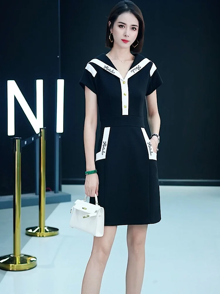 Elegant Summer Short Sleeve Dress Women's Black Midi Skirt Name Lady Style Small Crowd Luxury Sensation Fashionable Dress
Elegant Summer Short Sleeve Dress Women's Black Midi Skirt Name Lady Style Small Crowd Luxury Sensation Fashionable Dress