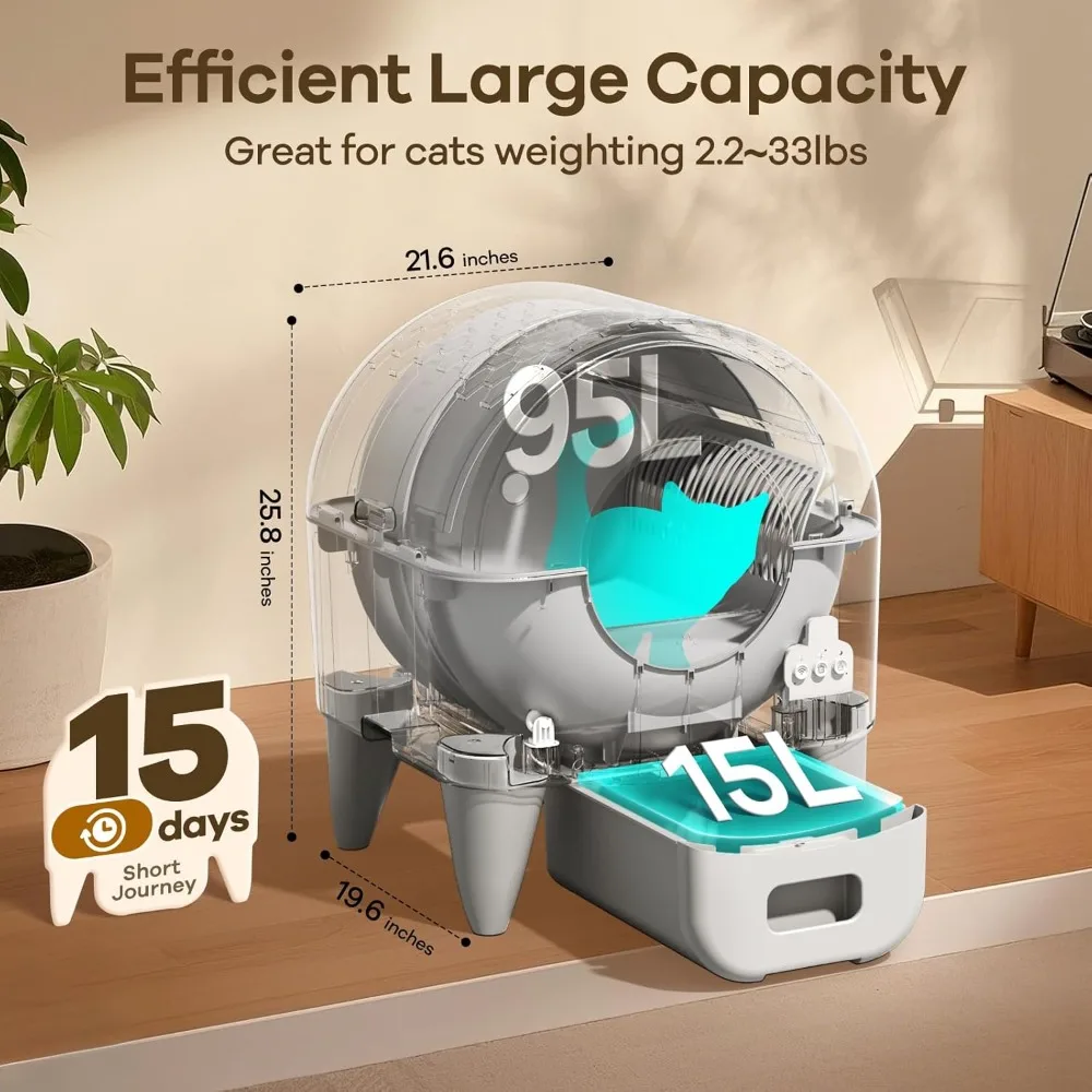 Automatic Litter Box,95L Self Cleaning Litter Box Large Capacity for Multiple Cats, Removable Washable Liner
Automatic Litter Box,95L Self Cleaning Litter Box Large Capacity for Multiple Cats, Removable Washable Liner
