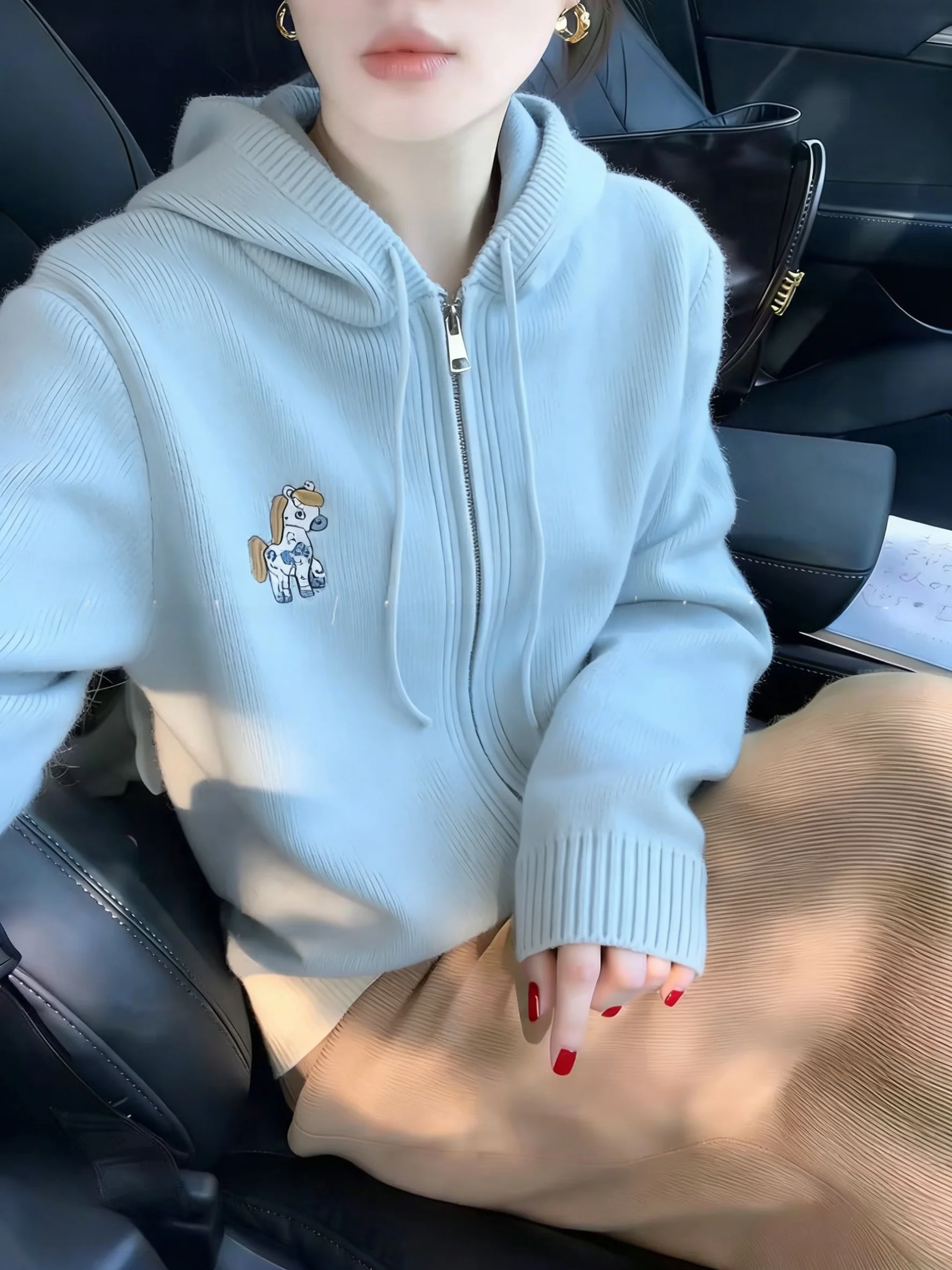 Blue Embroidered Hooded Zipper Cardigan Women's 2026 New Gentle Age-Defying Outerwear Korean Style Straight Cut Silk Top
Blue Embroidered Hooded Zipper Cardigan Women's 2026 New Gentle Age-Defying Outerwear Korean Style Straight Cut Silk Top
