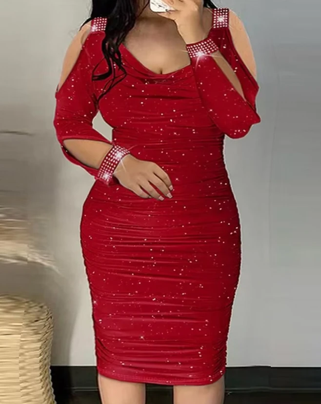 Women's Style Dress 2024 Spring/summer Latest Casual Plus Size Rhinestone Cold Shoulder Long Sleeved Ruched Party Pencil Skirt
Women's Style Dress 2024 Spring/summer Latest Casual Plus Size Rhinestone Cold Shoulder Long Sleeved Ruched Party Pencil Skirt