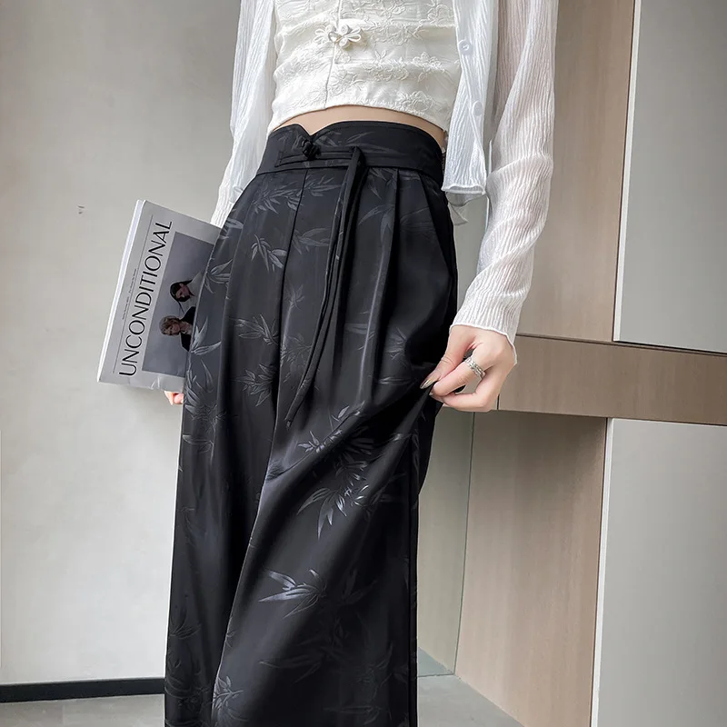 New Chinese Style Jacquard Wide Leg Satin Pants for Women Elegant Solid Office Lady Women's Casual Loose Pants
New Chinese Style Jacquard Wide Leg Satin Pants for Women Elegant Solid Office Lady Women's Casual Loose Pants