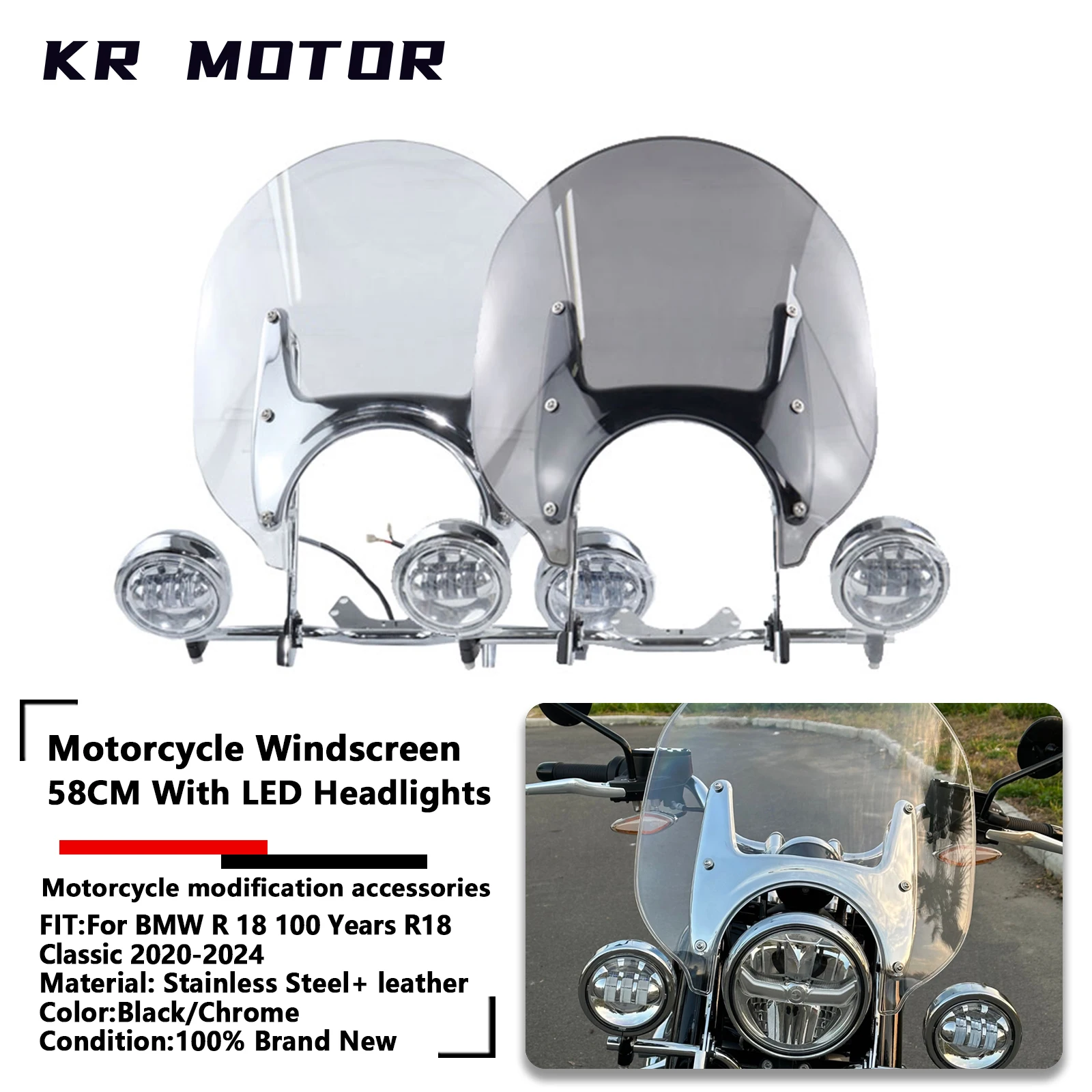 Windscreen 58cm For BMW R 18 100 Years R18 Classic 2020-2024 Holder And LED Additional Headlights Windshield With Fog Light Kit
Windscreen 58cm For BMW R 18 100 Years R18 Classic 2020-2024 Holder And LED Additional Headlights Windshield With Fog Light Kit