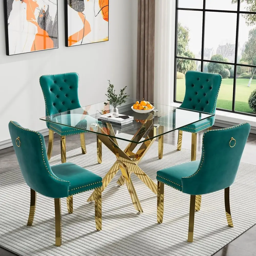 4 or 5-Piece Glass & Velvet Dining Set with 35 Square Table for Small Kitchen or Breakfast Nook
4 or 5-Piece Glass & Velvet Dining Set with 35 Square Table for Small Kitchen or Breakfast Nook