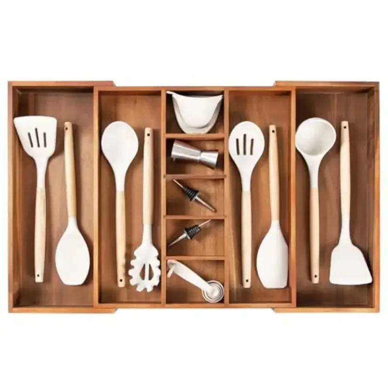 Adjustable Kitchen Drawer Organizer for Utensils, Non-Slip Expandable Wood Cutlery Tray, 16–28in Wide, Natural Acacia 
Adjustable Kitchen Drawer Organizer for Utensils, Non-Slip Expandable Wood Cutlery Tray, 16–28in Wide, Natural Acacia