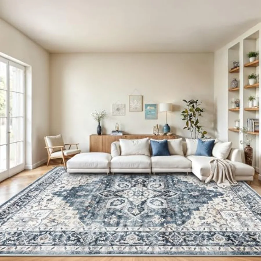 8x10 Washable Area Rug for Living Room Bedroom Dining Room, Blue Vintage Cotton-Polyester Blend, Low-Profile with Non-Slip Back
8x10 Washable Area Rug for Living Room Bedroom Dining Room, Blue Vintage Cotton-Polyester Blend, Low-Profile with Non-Slip Back