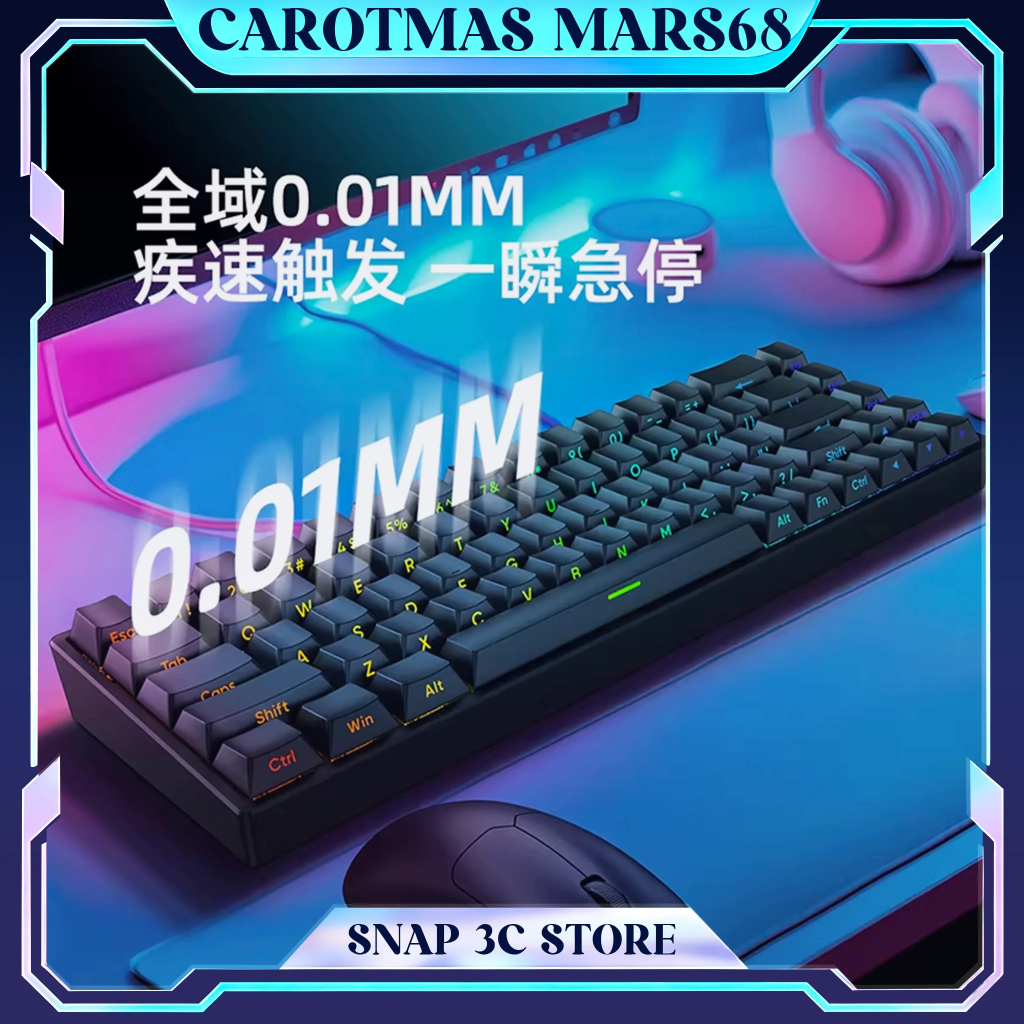 Беспроводная магнитная клавиатура Carotmas Mars68PRO с датчиками Холла, 0.01мм RT, без мертвых зон, SOCD, с возможностью горячей замены переключателей, RGB, для киберспорта и гейминга
Беспроводная магнитная клавиатура Carotmas Mars68PRO с датчиками Холла, 0.01мм RT, без мертвых зон, SOCD, с возможностью горячей замены переключателей, RGB, для киберспорта и гейминга