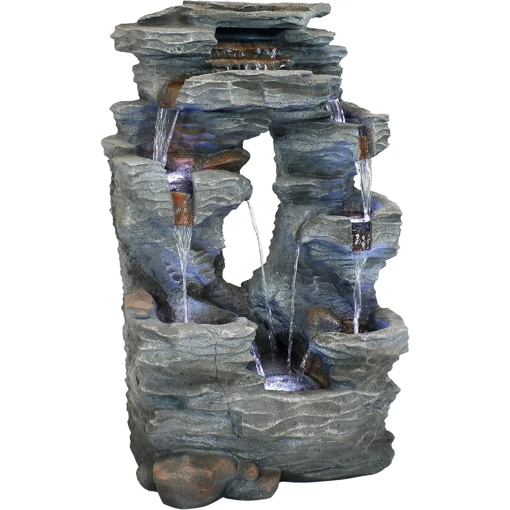 Dual Cascading Rock Falls 39-Inch Outdoor Water Fountain with LED Lights - Electric Submersible Pump
Dual Cascading Rock Falls 39-Inch Outdoor Water Fountain with LED Lights - Electric Submersible Pump