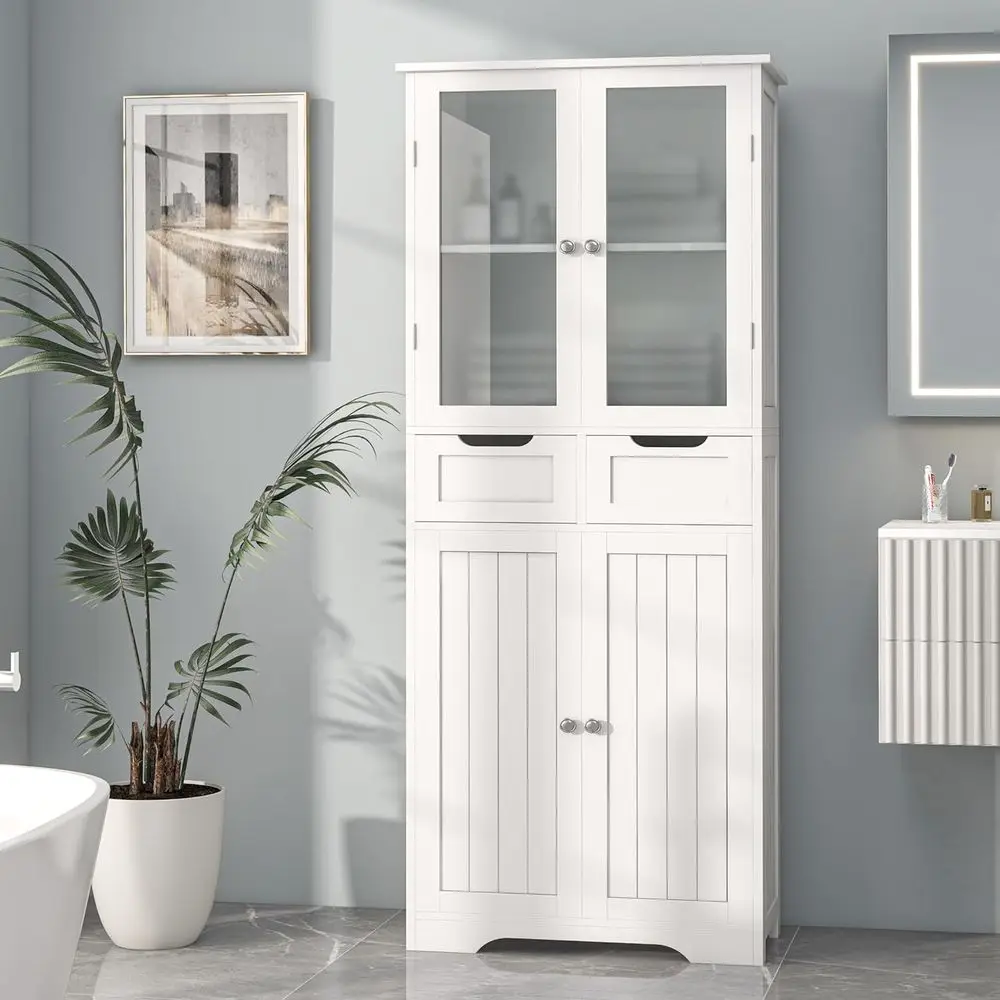 Freestanding Linen Cabinet with Glass Doors and Shelves, Large Bathroom Storage for Living Room, Kitchen, Dining Room, Office, W
Freestanding Linen Cabinet with Glass Doors and Shelves, Large Bathroom Storage for Living Room, Kitchen, Dining Room, Office, W
