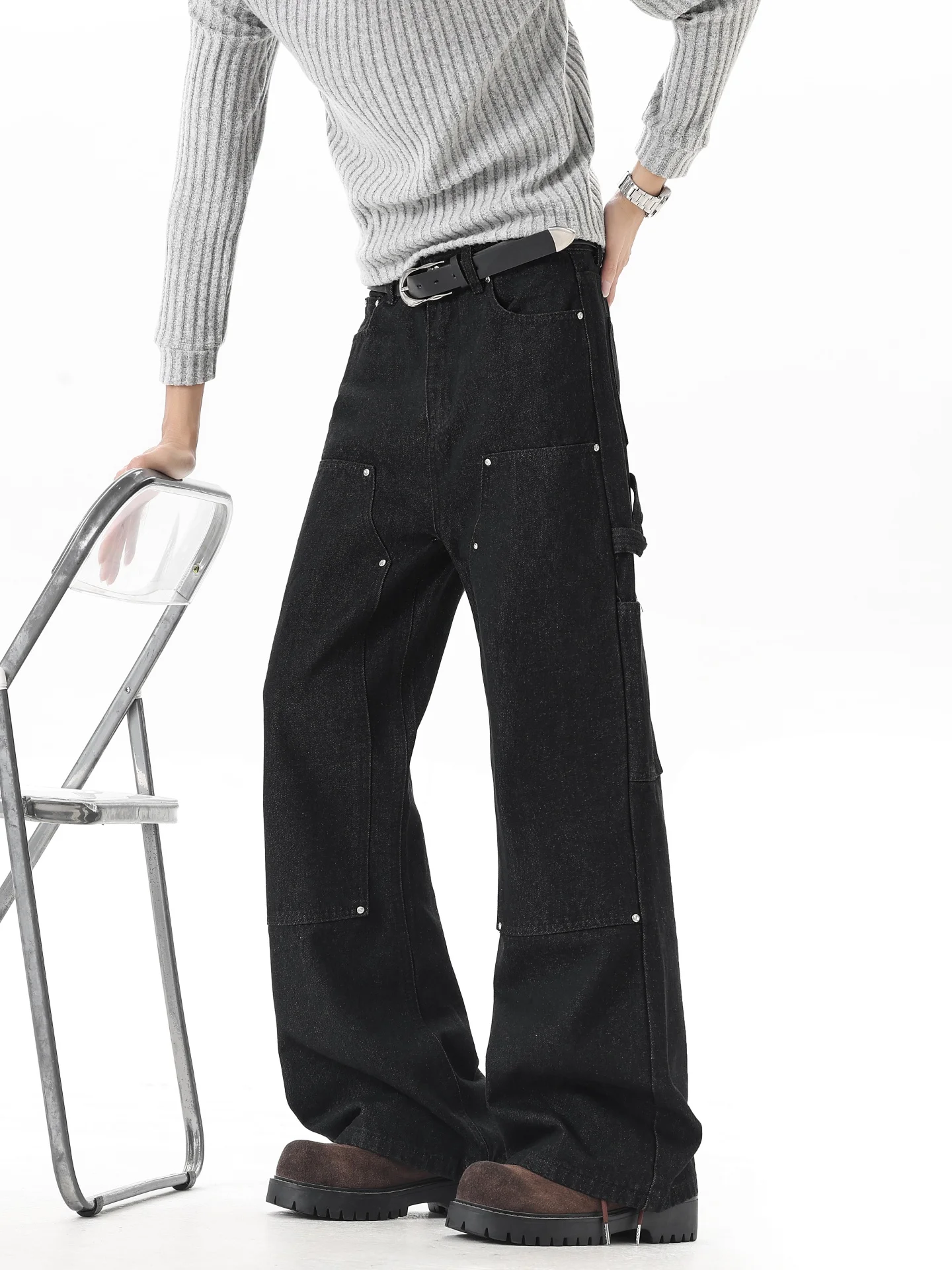 Retro American Rivet Splicing Black Denim Men's Summer Heavy Work Design Wide Leg Workwear Pants Casual Loose Straight Cut
Retro American Rivet Splicing Black Denim Men's Summer Heavy Work Design Wide Leg Workwear Pants Casual Loose Straight Cut