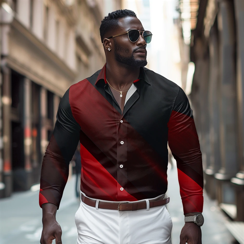 Red and Black Splicing printed pattern long sleeved shirt, Spring and Autumn new style
Red and Black Splicing printed pattern long sleeved shirt, Spring and Autumn new style