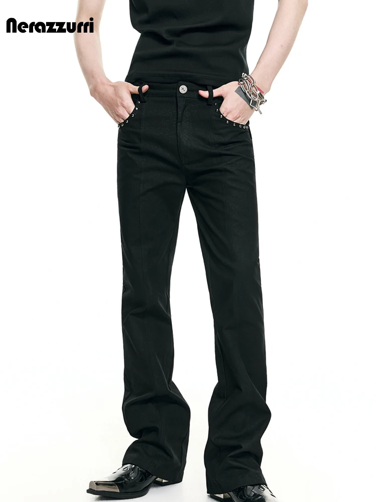 Nerazzurri Spring Autumn Long Black Fitted Straight Pants for Men High Waist Rivet Luxury Designer Punk Style Menswear Clothes
Nerazzurri Spring Autumn Long Black Fitted Straight Pants for Men High Waist Rivet Luxury Designer Punk Style Menswear Clothes