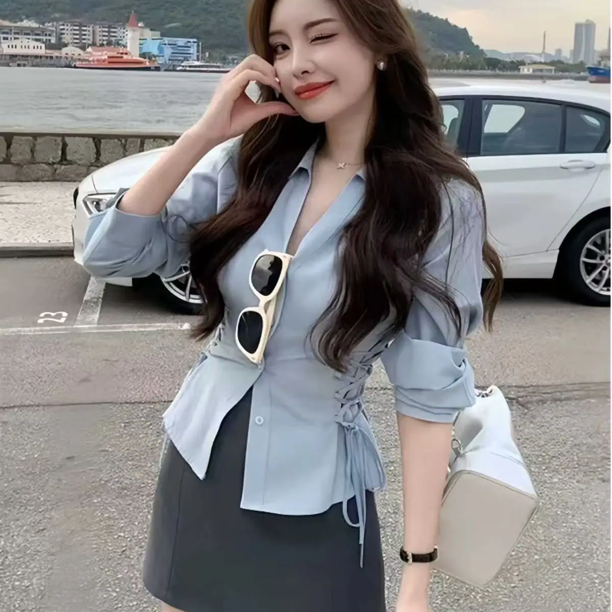 Рубашки с длинным рукавом, женские хлопковые рубашки на шнуровке, свободный крой с отложным воротником, корейские, женские, в консервативном стиле, молодежные, весенние, офисные 
Рубашки с длинным рукавом, женские хлопковые рубашки на шнуровке, свободный крой с отложным воротником, корейские, женские, в консервативном стиле, молодежные, весенние, офисные