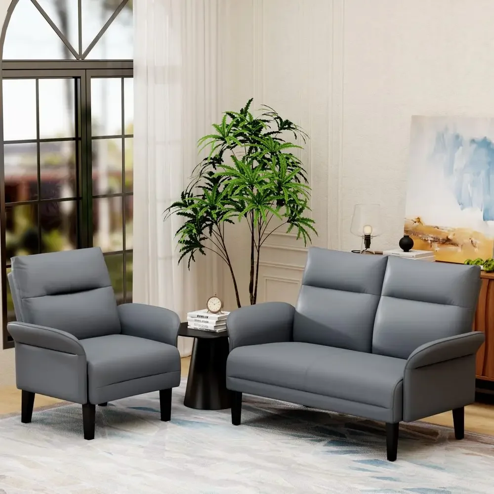 2 Piece Sofa Sets for Living Room Faux Leather Loveseat Sofa Couch and Accent Chair, Modern Small Couch and Armchair Set Grey
2 Piece Sofa Sets for Living Room Faux Leather Loveseat Sofa Couch and Accent Chair, Modern Small Couch and Armchair Set Grey