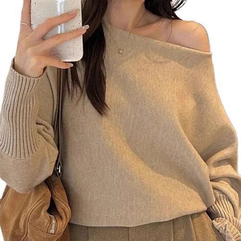 Sexy Slant Collar Pullover Knitwear Women Elegant Solid Lantern Sleeve Sweater Fashion Loose Lazy Basic Simple Female Tops
Sexy Slant Collar Pullover Knitwear Women Elegant Solid Lantern Sleeve Sweater Fashion Loose Lazy Basic Simple Female Tops