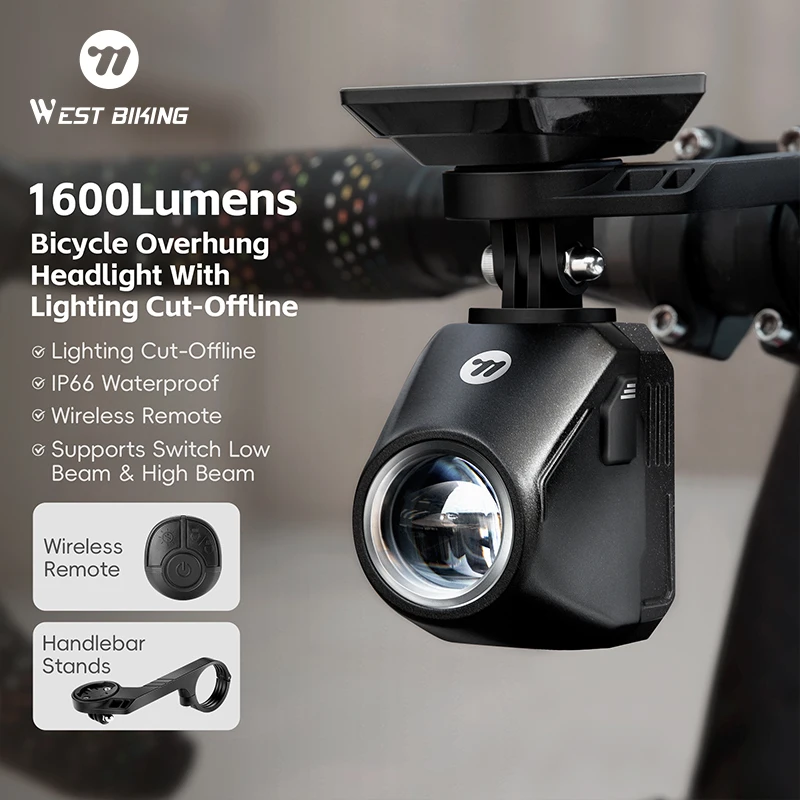 WEST BIKING 1600 Lumens Bike Light IP66 Waterproof Wireless Remote Control Headlamp for MTB And Road Cycling with High/Low Beam
WEST BIKING 1600 Lumens Bike Light IP66 Waterproof Wireless Remote Control Headlamp for MTB And Road Cycling with High/Low Beam