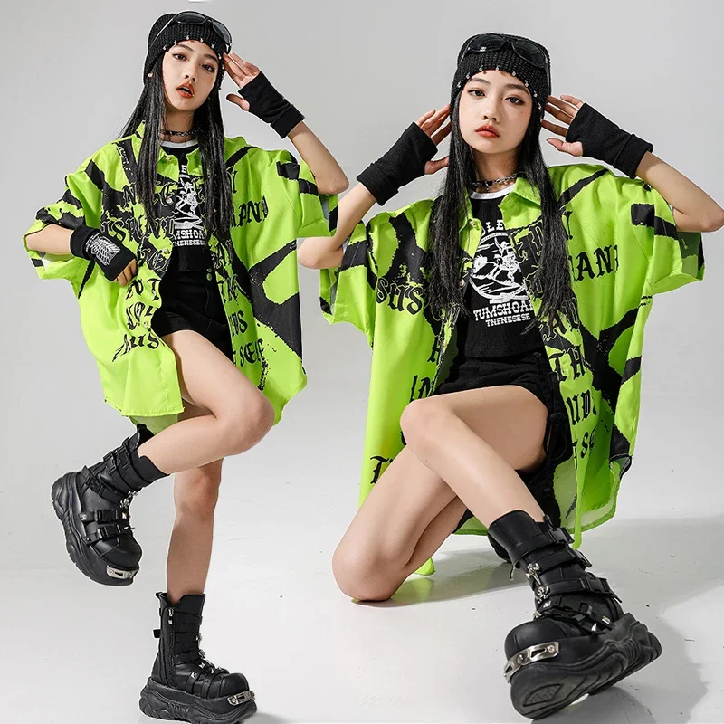 Hip Hop Dance Clothes Kids Performance Suit Green Shirt Black Shorts Street Dance Girls Outfit Kpop Stage Costume
Hip Hop Dance Clothes Kids Performance Suit Green Shirt Black Shorts Street Dance Girls Outfit Kpop Stage Costume
