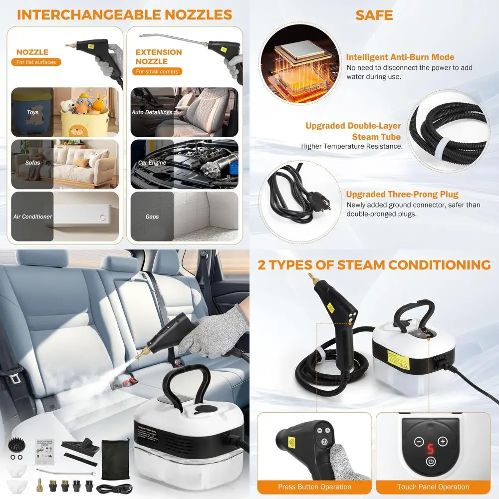 Portable 1.2L Handheld Steam Cleaner with High-Pressure Multipurpose Steam for Car Detailing, White
Portable 1.2L Handheld Steam Cleaner with High-Pressure Multipurpose Steam for Car Detailing, White