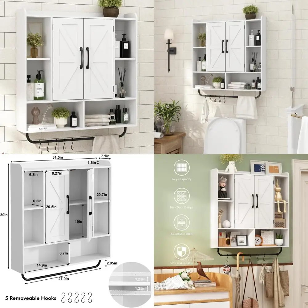 Rustic Wood Wall-Mounted Bathroom Cabinet with Farmhouse Style and Space-Saving Storage Featuring Two Bars
Rustic Wood Wall-Mounted Bathroom Cabinet with Farmhouse Style and Space-Saving Storage Featuring Two Bars