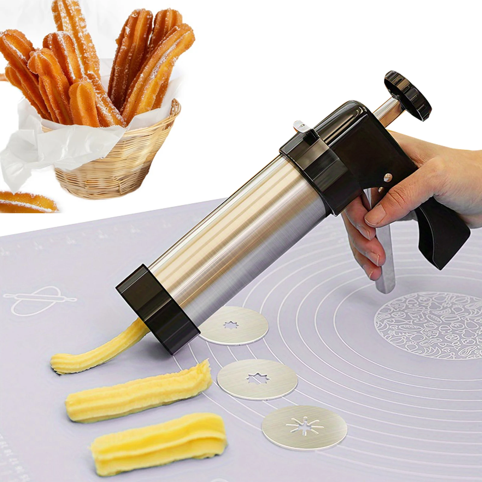 Traditional Churro Maker Machine Cookie Press Kit Machine Gun Decorating Squeezing Machine Manual DIY Baking Tool
Traditional Churro Maker Machine Cookie Press Kit Machine Gun Decorating Squeezing Machine Manual DIY Baking Tool