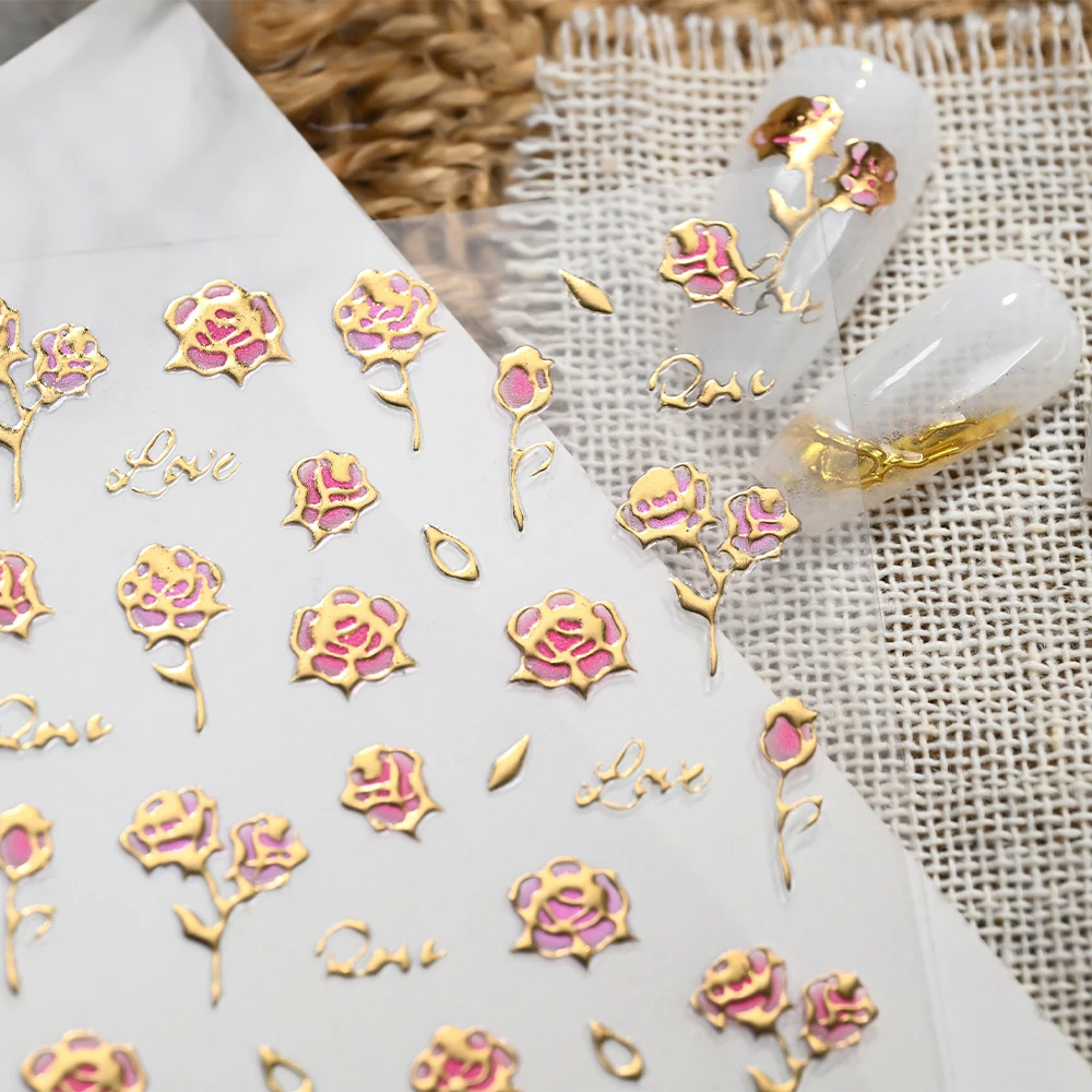 Gold Foil Small Flower Rose Nail Art Stickers 5D Embossed 3 Style Pink Roses Nail Decal Valentine's Day Love Rose Manicure Decal
Gold Foil Small Flower Rose Nail Art Stickers 5D Embossed 3 Style Pink Roses Nail Decal Valentine's Day Love Rose Manicure Decal