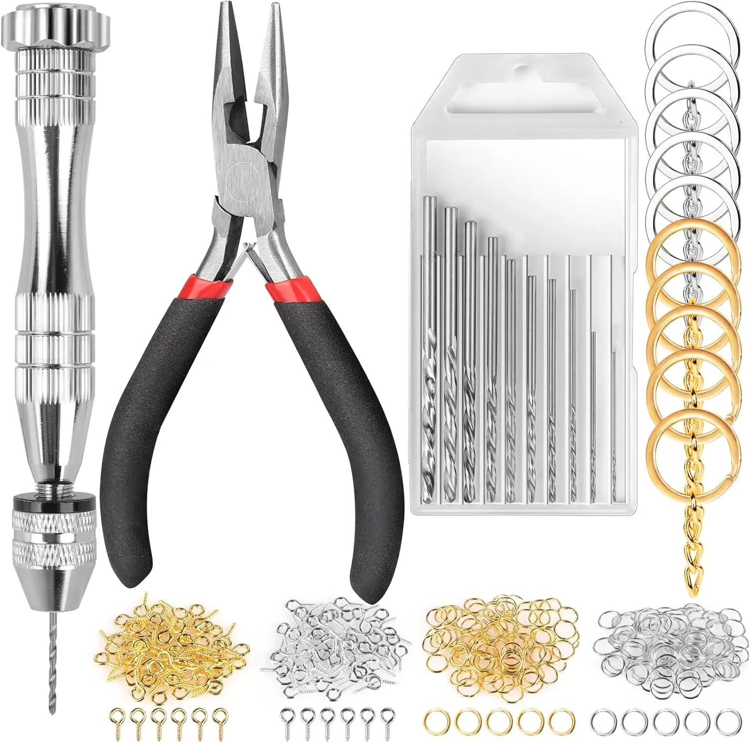 Hand Drill, 222 PCS Pin Vise Hand Drill with Drill Bits(0.8 mm-3 mm), Needle Nose Pliers, Keychain Making Kit, Jewelry Making Supplies, Hand Drill Tools for Jewelry Keychains Making
Hand Drill, 222 PCS Pin Vise Hand Drill with Drill Bits(0.8 mm-3 mm), Needle Nose Pliers, Keychain Making Kit, Jewelry Making Supplies, Hand Drill Tools for Jewelry Keychains Making