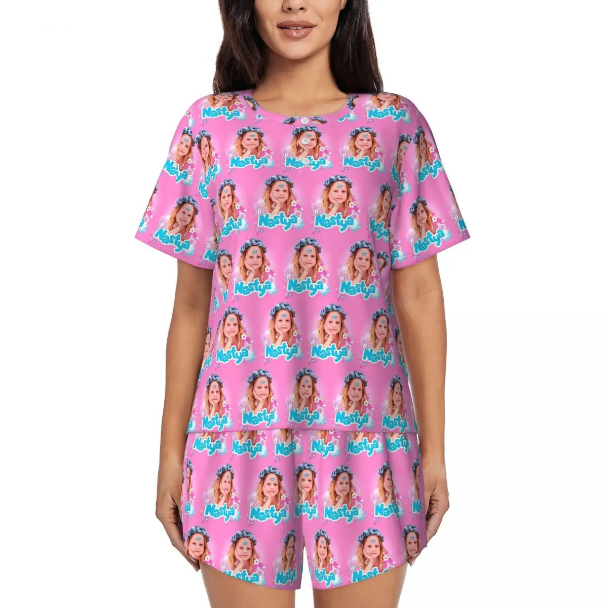 Cartoon Like Nastya Round Neck Short Sleeve Nightgowns for Sleeping Sleepshirts Women Soft Pajama Set Short Pants
Cartoon Like Nastya Round Neck Short Sleeve Nightgowns for Sleeping Sleepshirts Women Soft Pajama Set Short Pants