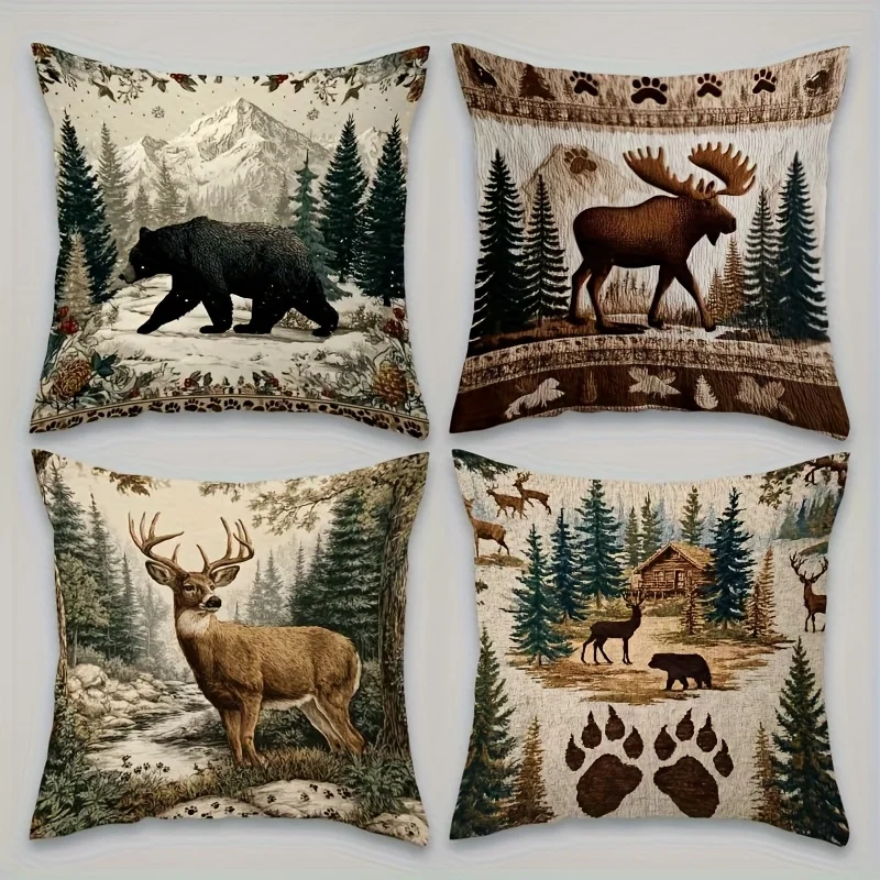 4Pcs Rustic Wildlife Throw Pillow Covers with Bear, Moose and Deer Print Cushion Cases for Sofa Living Room Bedroom Home Decor
4Pcs Rustic Wildlife Throw Pillow Covers with Bear, Moose and Deer Print Cushion Cases for Sofa Living Room Bedroom Home Decor