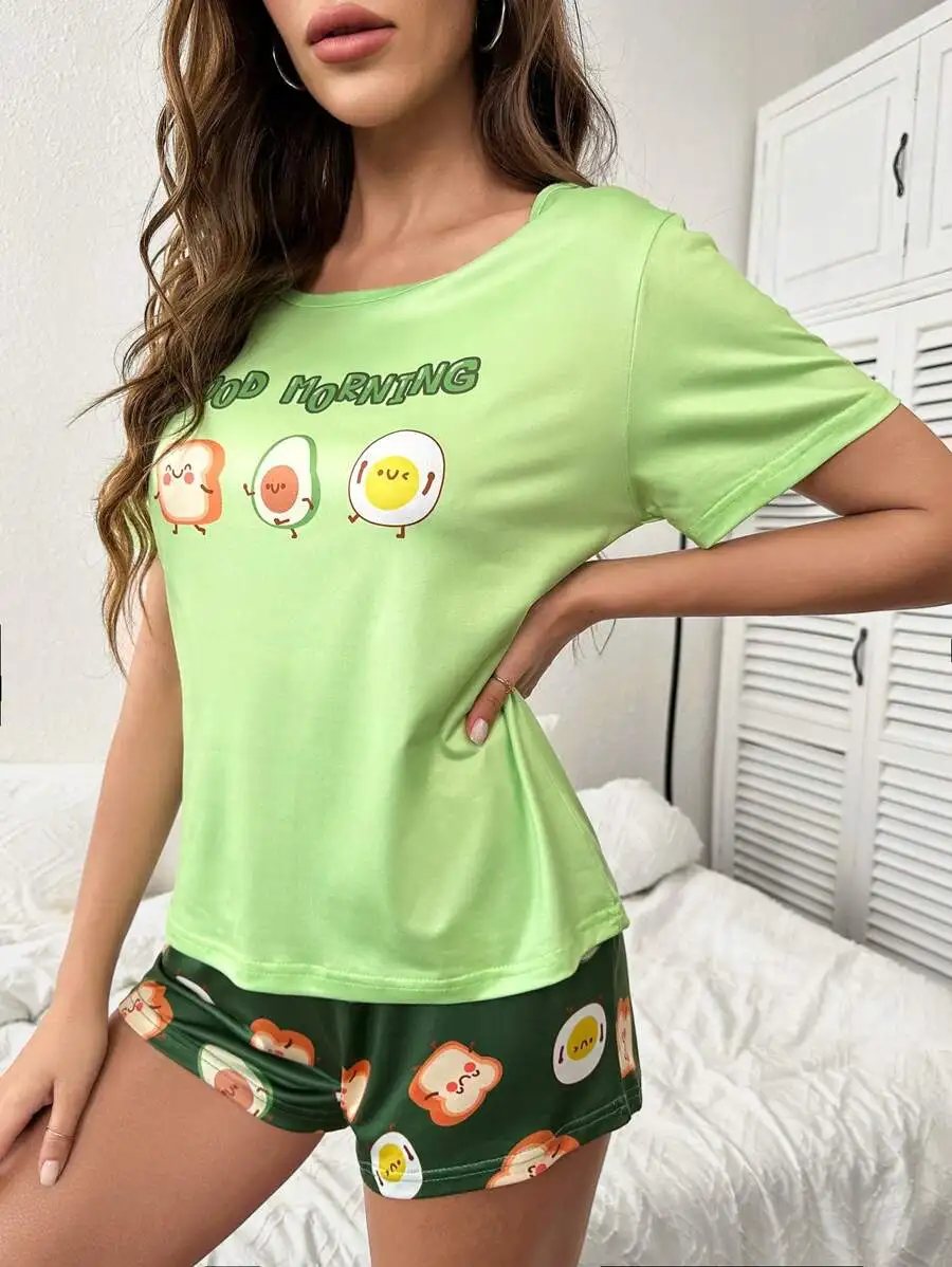 Cartoon Breakfast Graphic Sleep Top And Shorts Pajama Set For Women
Cartoon Breakfast Graphic Sleep Top And Shorts Pajama Set For Women