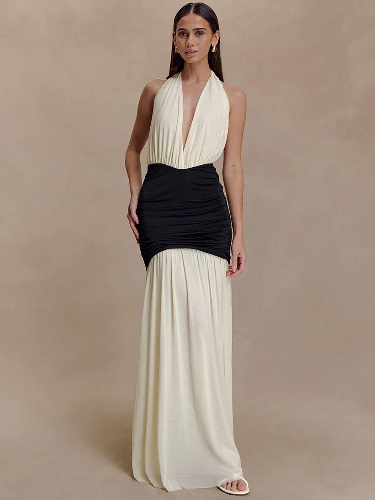 Patchwork Halter Backless Sexy Maxi Dress Women Gown Elegant Deep V Neck Sleeveless High Waist Bodycon Club Party Dress
Patchwork Halter Backless Sexy Maxi Dress Women Gown Elegant Deep V Neck Sleeveless High Waist Bodycon Club Party Dress