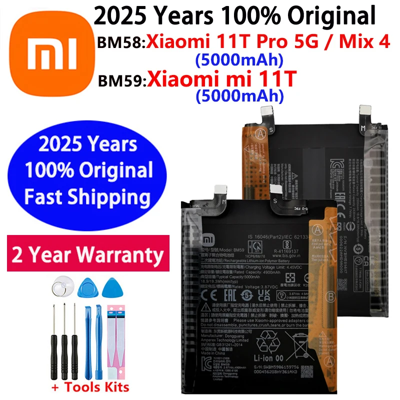 BM58 BM59 2025 лет, 100% оригинальный аккумулятор для Xiaomi 11T Pro 5G 11T Mix 4, аккумулятор для телефона 5000 мАч, сменные аккумуляторы
BM58 BM59 2025 лет, 100% оригинальный аккумулятор для Xiaomi 11T Pro 5G 11T Mix 4, аккумулятор для телефона 5000 мАч, сменные аккумуляторы