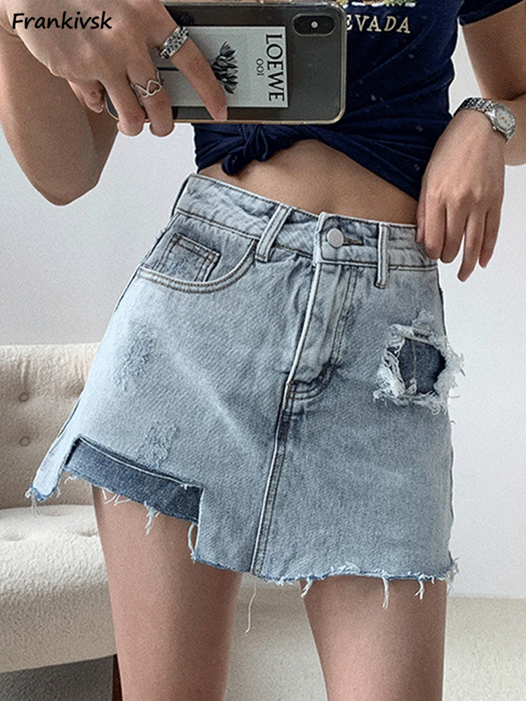 Denim Skirts Women Distressed Mini Fashion Korean Style Student High Waist Leisure Breathable Hole All-match Slim Party Hotsweet
Denim Skirts Women Distressed Mini Fashion Korean Style Student High Waist Leisure Breathable Hole All-match Slim Party Hotsweet